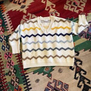 THML Chevron Print V-neck Knit Sweater